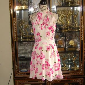 NWT CALS PINK FLORAL PRINT HALTER DRESS M